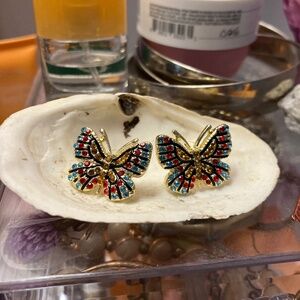 Glitzy Gold butterfly gem encrusted stud earrings